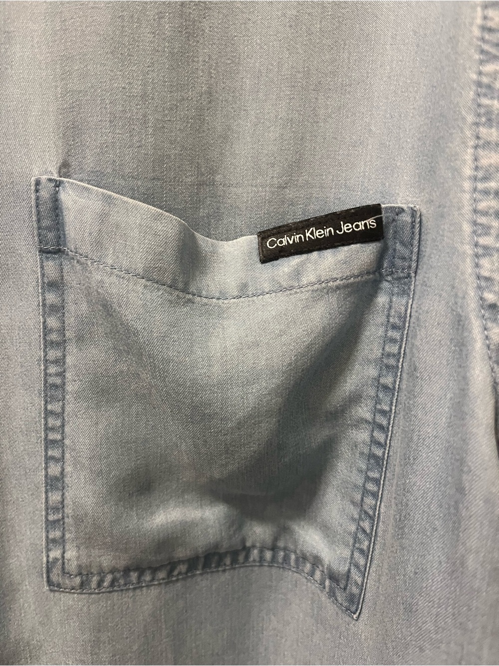 Calvin Klein Womens 2X Lt Wash Chambray Button Front Shirt Long Sleeve Oversized - Picture 3 of 7